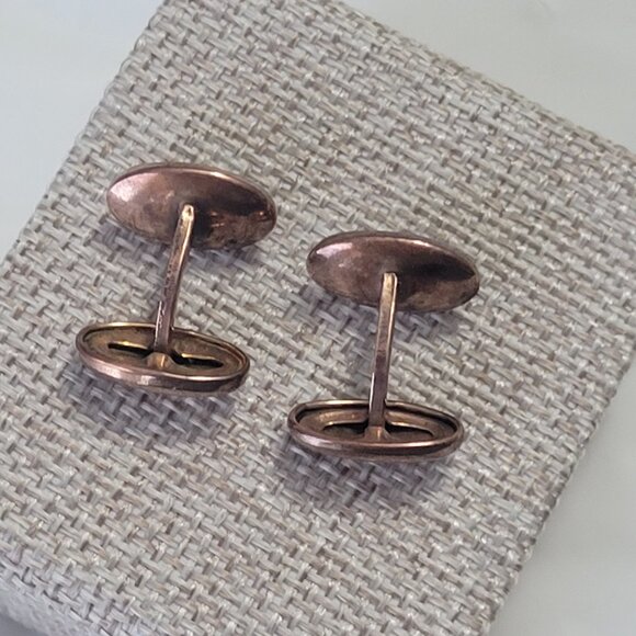 Antique Gold Cuff Links Mother of Pearl Gold Toned - Picture 10 of 14